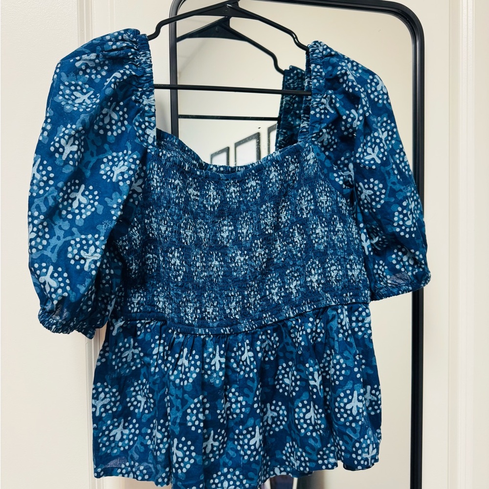 Patterned Blouse - Blue & White - Medium